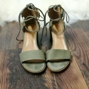 Strappy Sandal Heels in Dark Olive Green
